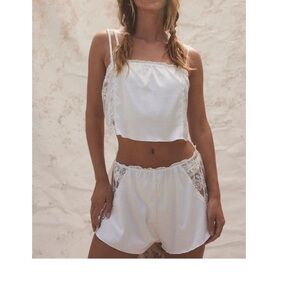 White satin lace bridal sleep set